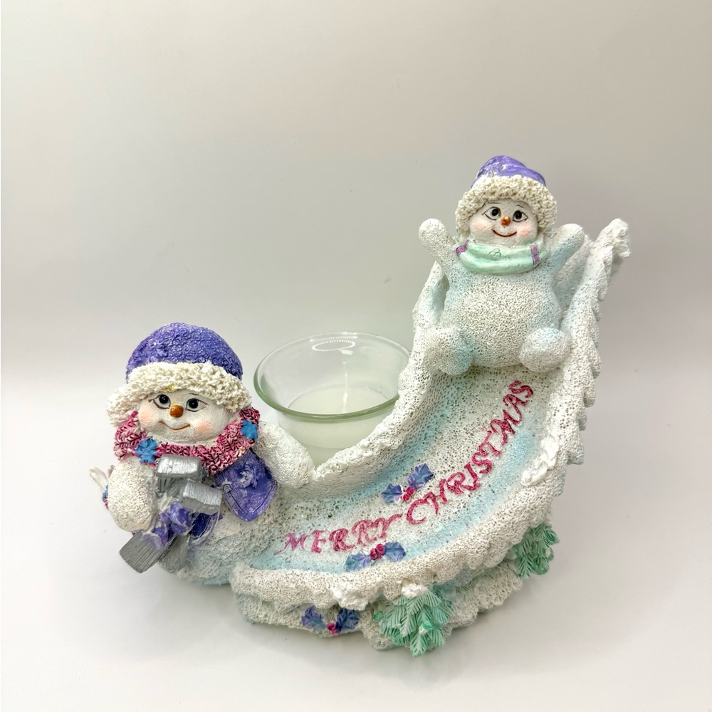Trippie’s Inc Vintage Merry Christmas Sliding Snowman Candle Holder 5.5”x6”4.5”